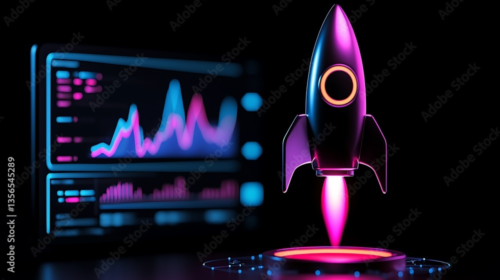 Poster rocket launch with digital data