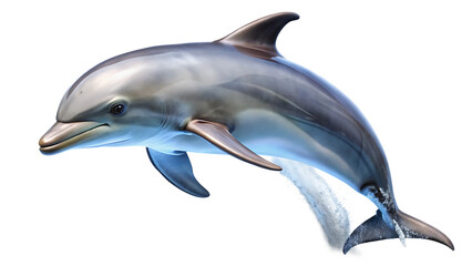 Fototapeta premium cute dolphin jumping isolated on white background PNG. GENERATIVE AI