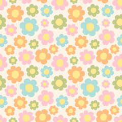 Seamless pattern with colorful flowers. Retro style.