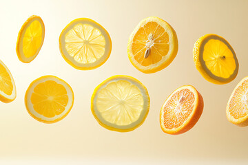 Bright citrus slices float against a warm background in harmony.