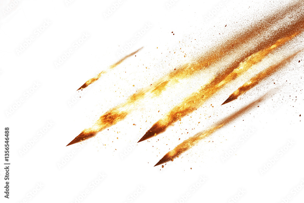 Wall mural dynamic display of fireballs streaking across isolated on transparent white background