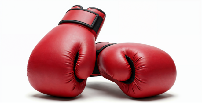 Red boxing gloves on white background, Professional sports equipment, Combat sports and competition theme, Athletic training and fighting concept