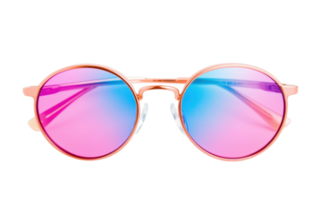 Trendy round glasses with pink and blue gradient lenses, cut out