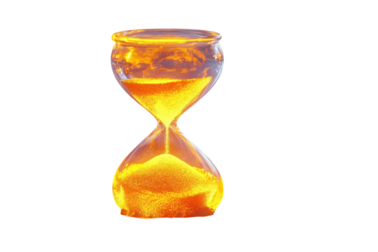 Golden Sands Slipping Through Times Embrace, A Mesmerizing Hourglass Against A Stark White Backdrop Isolated on Transparent Background - Powered by Adobe