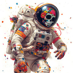 Celebration of culture with a surreal sugar skull astronaut on Cinco De Mayo