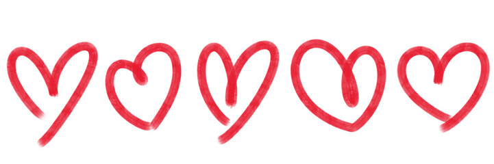 Set of hand-drawn, sketch red hearts 