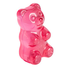 Pink gummy jelly bear isolated on transparent background
