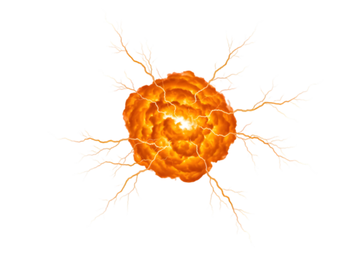 Fiery Explosion with Lightning Bolts Radiating from Center Depicting Dynamic Energy and Power for Creative Design and Background Uses