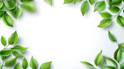 Lush green leaves frame a clean white background, perfect for text or product placement.  Ideal for eco-friendly, nature-themed designs.