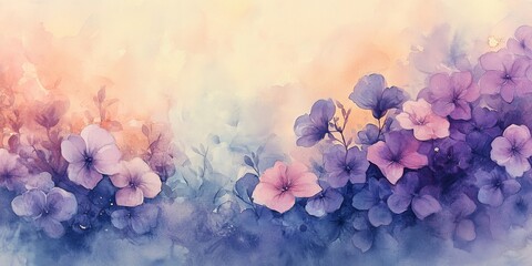 Obraz premium Watercolor painting of blooming flowers in soft pastel colors