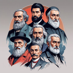 Placeholder
A digital art composite shows seven men with beards in formal suits. The illustration depicts a historical subject, possibly submitted as AI content.