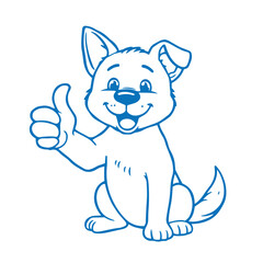 Obraz premium Continuous one line art drawing a dog giving a thumbs up design vector illustration logo.