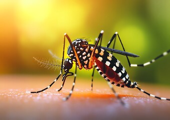 Naklejka premium Mosquito Feeding on Skin.