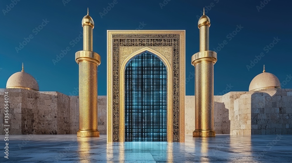Poster a modern security technology concept featuring a blue digital matrix with encrypted data.