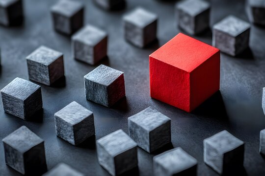 Fototapeta Red Cube Among Grey Cubes Abstract Concept Image