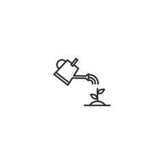 Watering can and seedling growth icon in linear style.