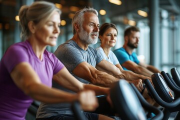 old aged happy senior couple doing sports in a gymnastics studio