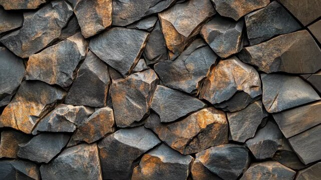 Seamless pattern of dark slate stones forming a textured wall. Modern and elegant background for design or construction themes.