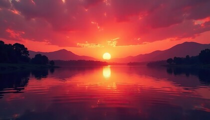 Abstract background of river with red and orange water reflecting the sunset,  nature,  colorful