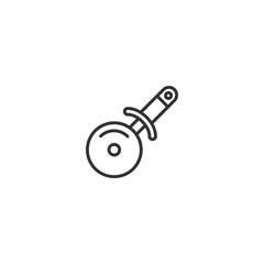 Minimalist pizza cutter kitchen tool line icon.