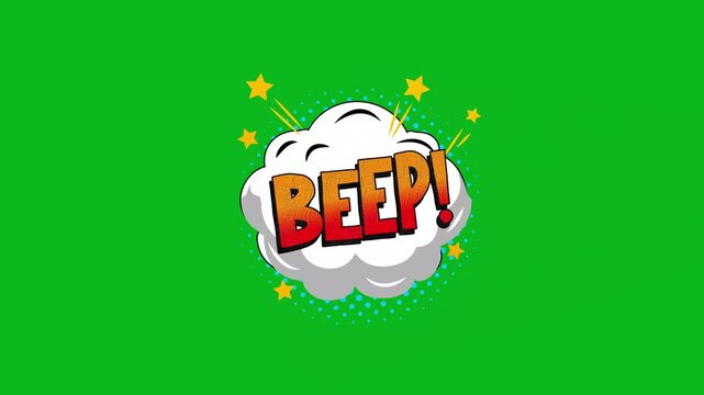 Animated Comic BEEP Text in Pop Art Style with Retro Explosions animation on Green Screen background