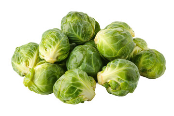 Fototapeta premium Fresh green brussels sprouts pile on white background, cut out