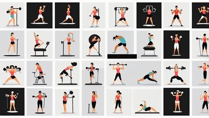 "Vector Fitness & Workout Icons Set – Adjustable Stroke, Pixel-Perfect 48x48 Grid"