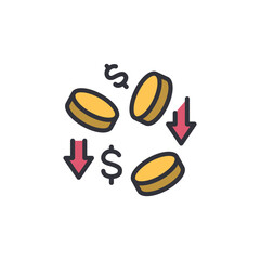 Decrease money colored icons, minimalist vector illustration ,simple transparent graphic element .Isolated on white background