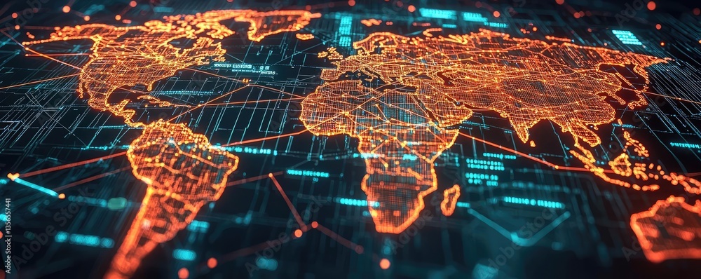 Aufkleber cargo logistics and freight tracking in global network concept. futuristic digital world map with co