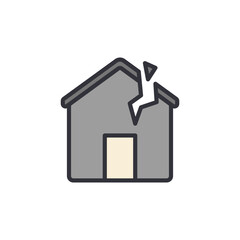 Broken house colored icons, minimalist vector illustration ,simple transparent graphic element .Isolated on white background