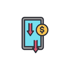 Decrease money colored icons, minimalist vector illustration ,simple transparent graphic element .Isolated on white background