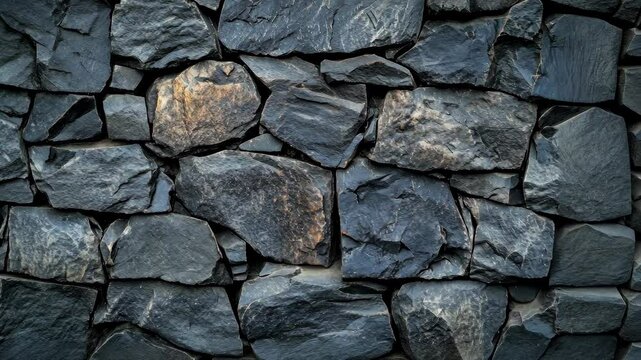 Seamless pattern of dark slate stones forming a textured wall. Modern and elegant background for design or construction themes.