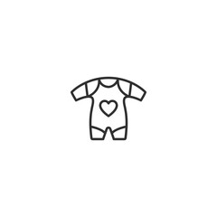 Baby onesie line icon with heart emblem in minimalist style.