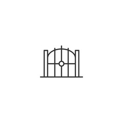 Minimalist linear icon of arched metal gate design on white background.
