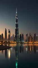 Obraz premium Sunset over the harbor with a city skyline view of Shanghai and Pudong, showcasing skyscrapers, river, and urban landmarks