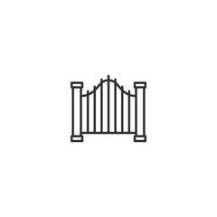 Minimalist linear iron gate icon for architecture and design projects.