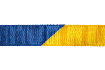 Diagonally divided blue and yellow fabric texture with zigzag pattern, cut out