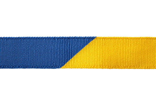 Diagonally divided blue and yellow fabric texture with zigzag pattern, cut out