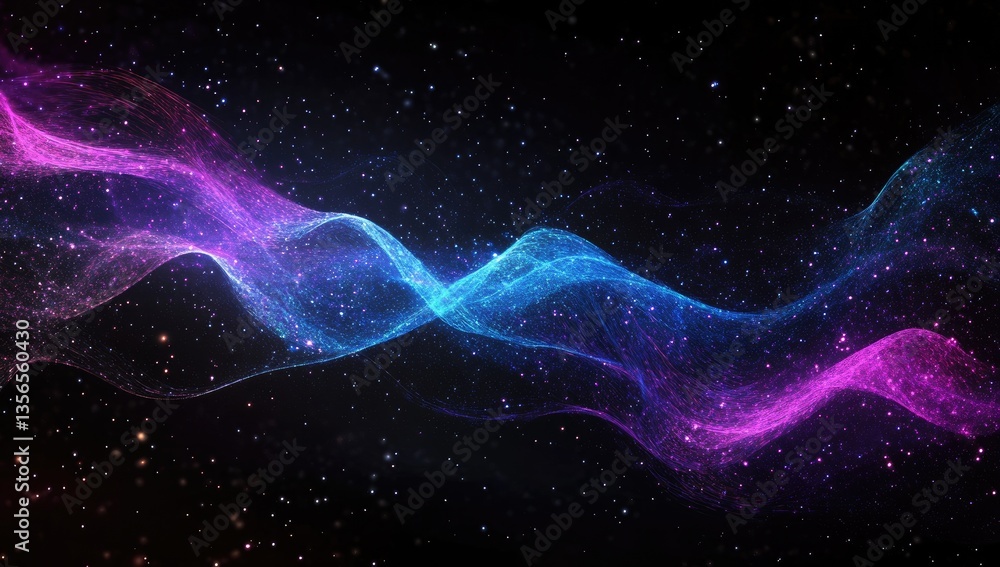 Poster abstract cosmic waves of vibrant colors against a deep space background. intricate patterns of glowi