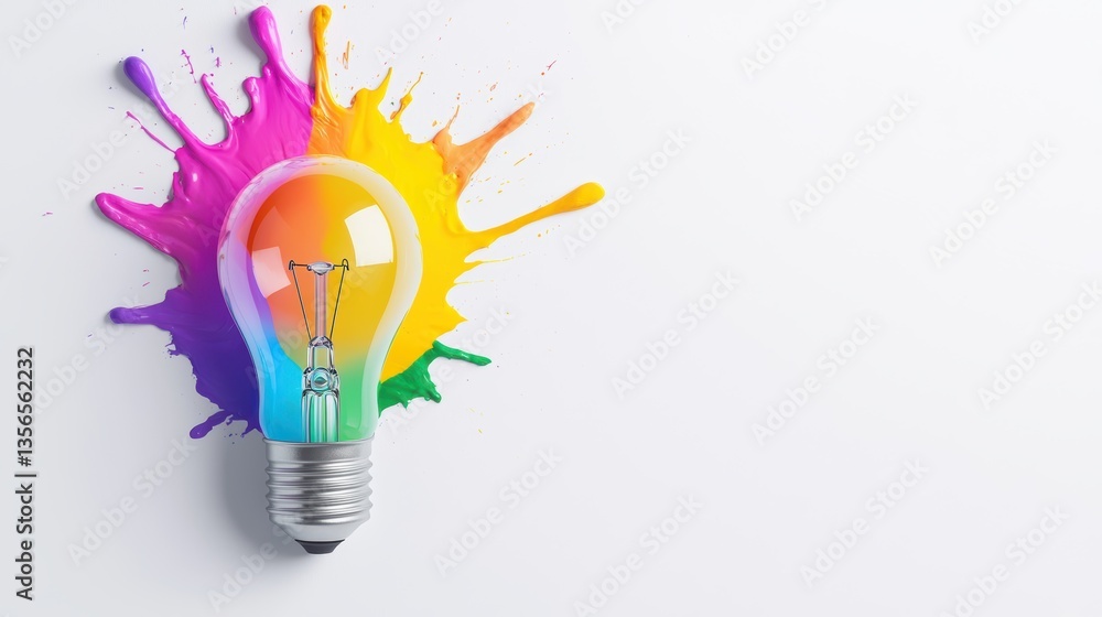 Aufkleber lightbulb colourful background lightbulb with colorful paint splatters, symbolizing artistic express