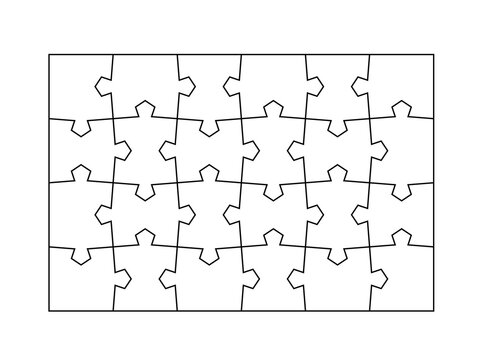 Jigsaw puzzle pieces blank template. Cutting lines simple grid design for kigs jigsaw rectangle puzzle - 24 pieces.