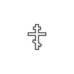 Minimalistic russian orthodox cross linear icon in black outline style.