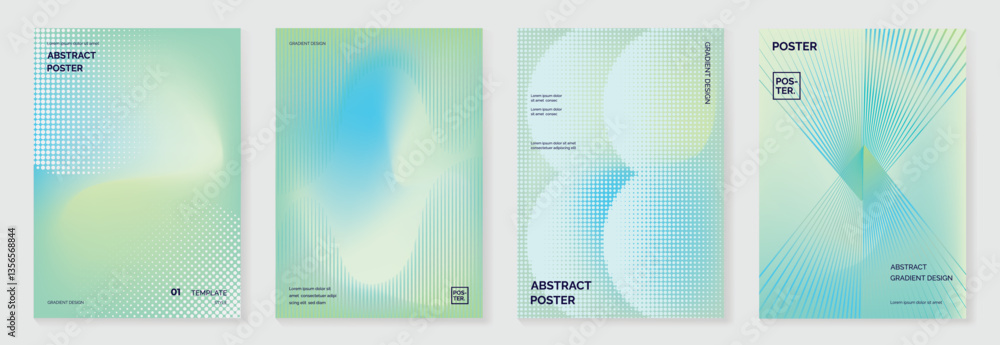 Aufkleber modern gradient poster background vector set. minimalist cover template with vibrant perspective geo