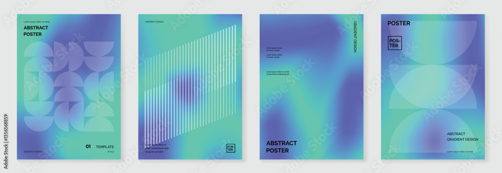 Poster abstract line wave poster background vector set. minimalist cover template with vibrant perspective 