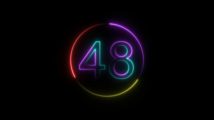 A  circular illustration, and glowing neon number 48 illustration . on a black background. and 4k illustration