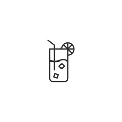 Minimalistic linear icon of a beverage with straw and lemon slice.