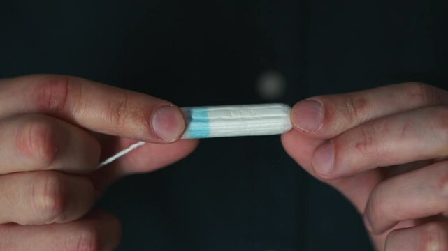Hygiene products during menstruation.
Abdominal pain during menstruation.
Menstrual cycle.
Tampon close-up