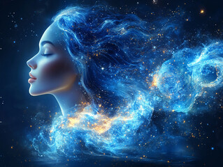 Aquarius Water Bearer Symbol with a Galactic Cosmic Background