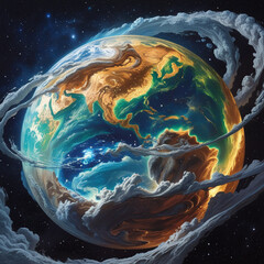 Placeholder
The image shows a generative Earth, swirled with clouds. It is being uploaded to a stock photo website and marked as generative content.