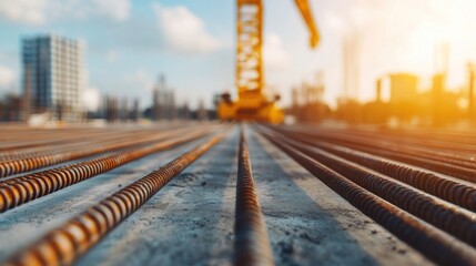 Construction site dynamics exposed rebar and concrete textures in urban building environment